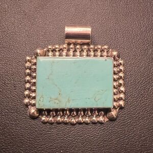 925 Sterling Silver Turquoise Pendant W/ Beaded Detail